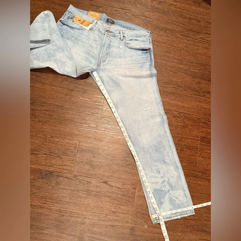 Polo Ralph Lauren The Varick Slim Straight Distressed Sun Faded Jeans Size 35x30